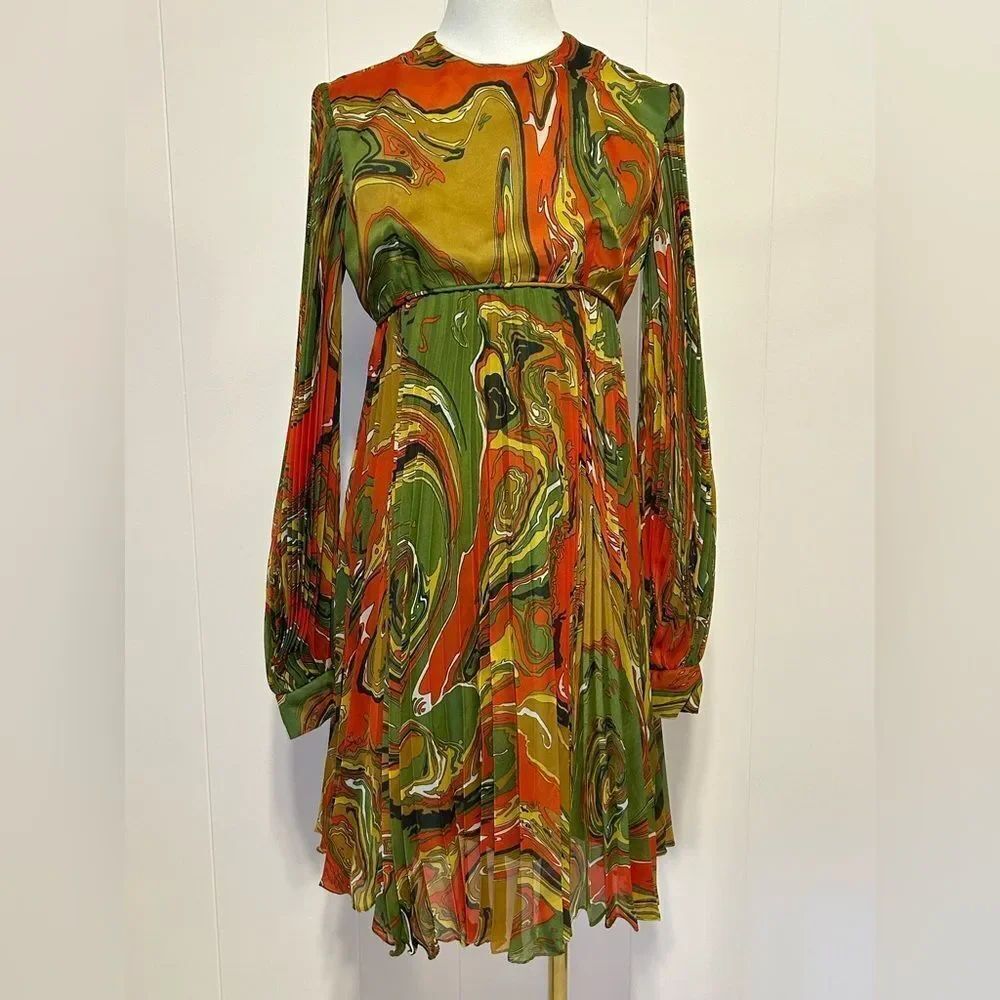 Vintage Leo Narducci women’s multicolor ebru marbling print dress size 12